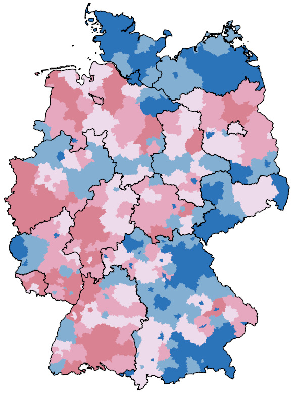 Kartenvorschau: Indikator Anteil von Pflegegeldempfängern an den Pflegebedürftigen