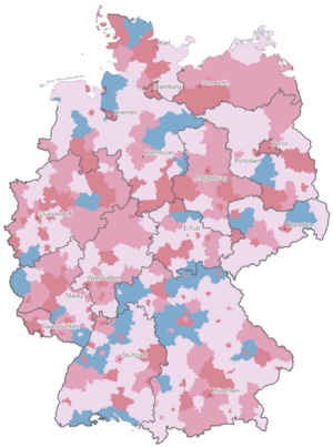 Kartenvorschau zum Außenwanderungssaldo auf Ebene der Kreise und kreisfreien Städte